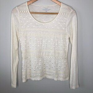 VINEYARD Vines Monochromatic Cream Embroidered Long Sleeve Shirt Size  XS